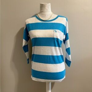 Abercrombie & Fitch Blue & White Striped Tee with Moose Embroidered Pocket